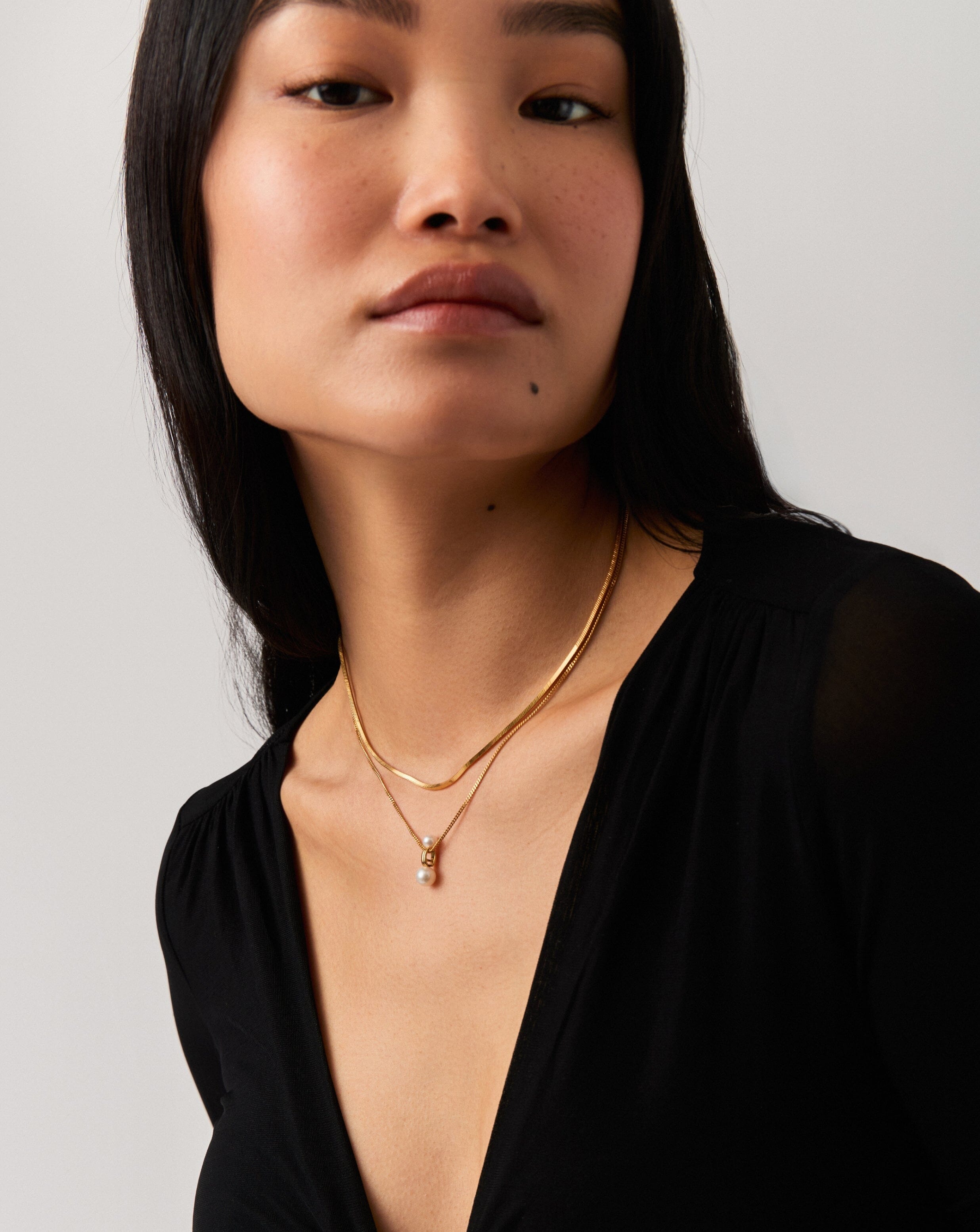 Pearl Ridge Pendant Chain Necklace | 18k Gold Plated Vermeil/Pearl