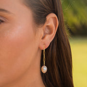 Long Pink Pearl Paperclip Stud Earrings