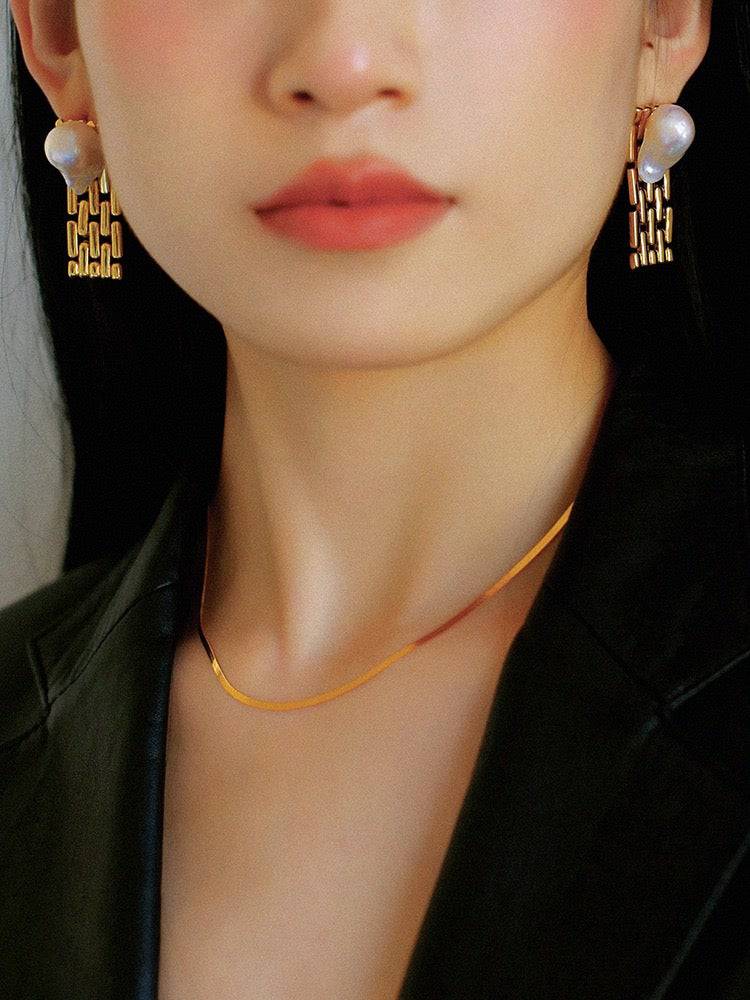 Baroque Pearl Long Tassel Watch Chain Earrings