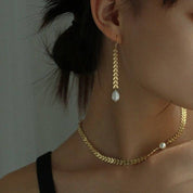 Gold Laurel Leaf Matching Pearl & Earrings Set (Sold Separately)