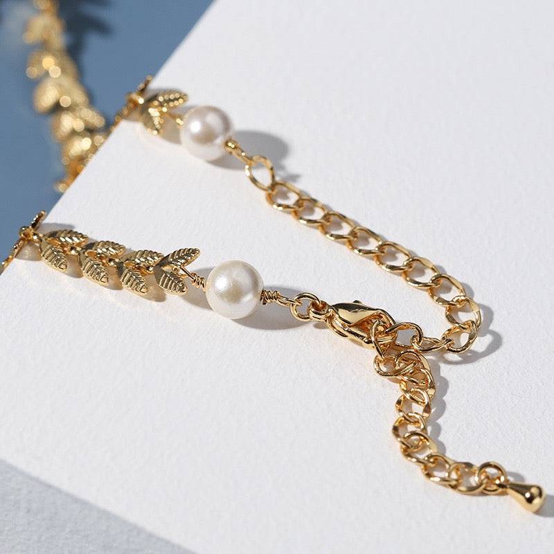 Gold Laurel Leaf Matching Pearl & Earrings Set (Sold Separately)