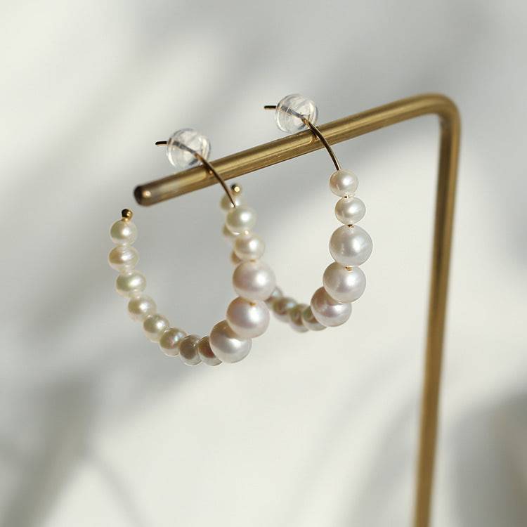 C Shape Hoop Pearls Earrings