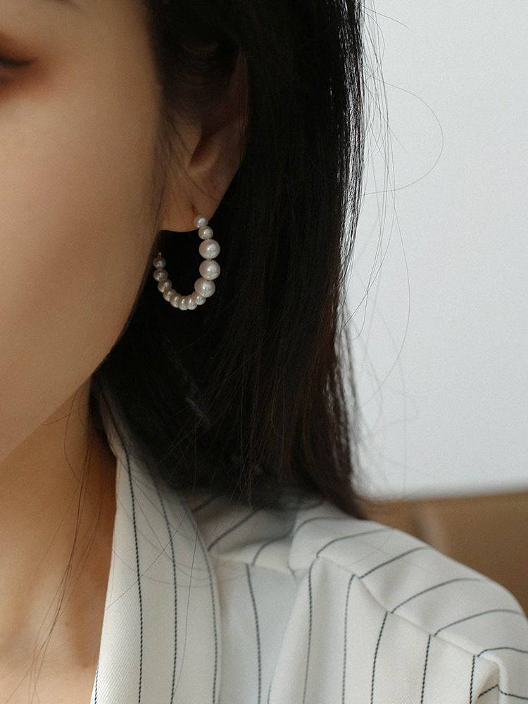 C Shape Hoop Pearls Earrings