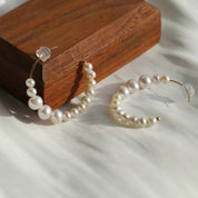 C Shape Hoop Pearls Earrings