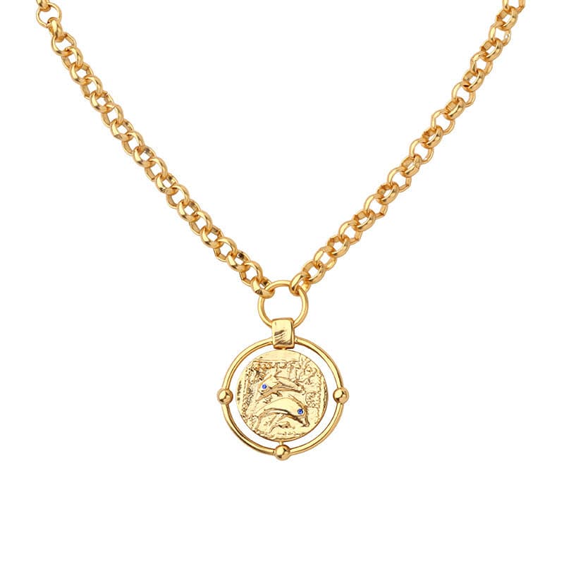 Dolphin Gold Coin Thick Chain Necklace