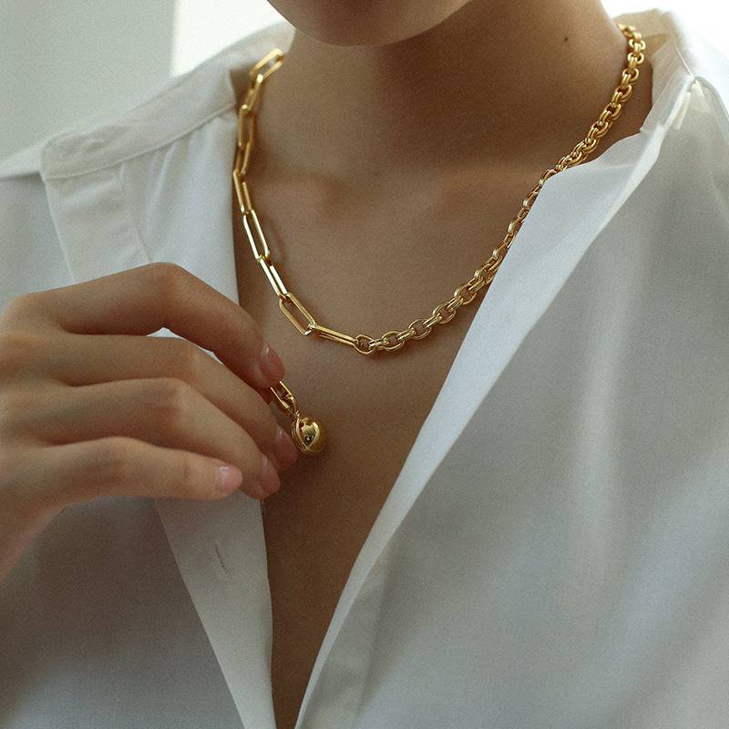 Stitching Chain Detachable Golden Ball Necklace