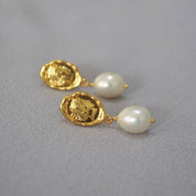 Face Coin Gold Freshwater Pearl Earrings