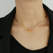 Snake Chain Pearl Gold Necklace