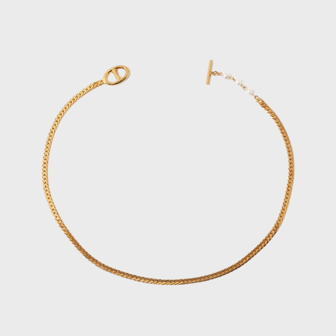 Snake Chain Pearl Gold Necklace