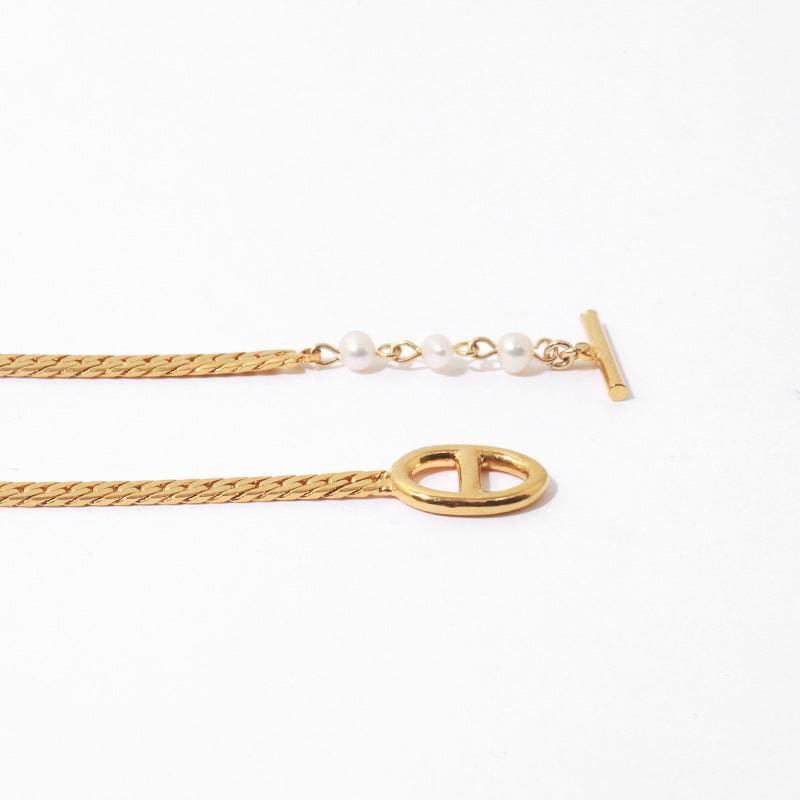 Snake Chain Pearl Gold Necklace