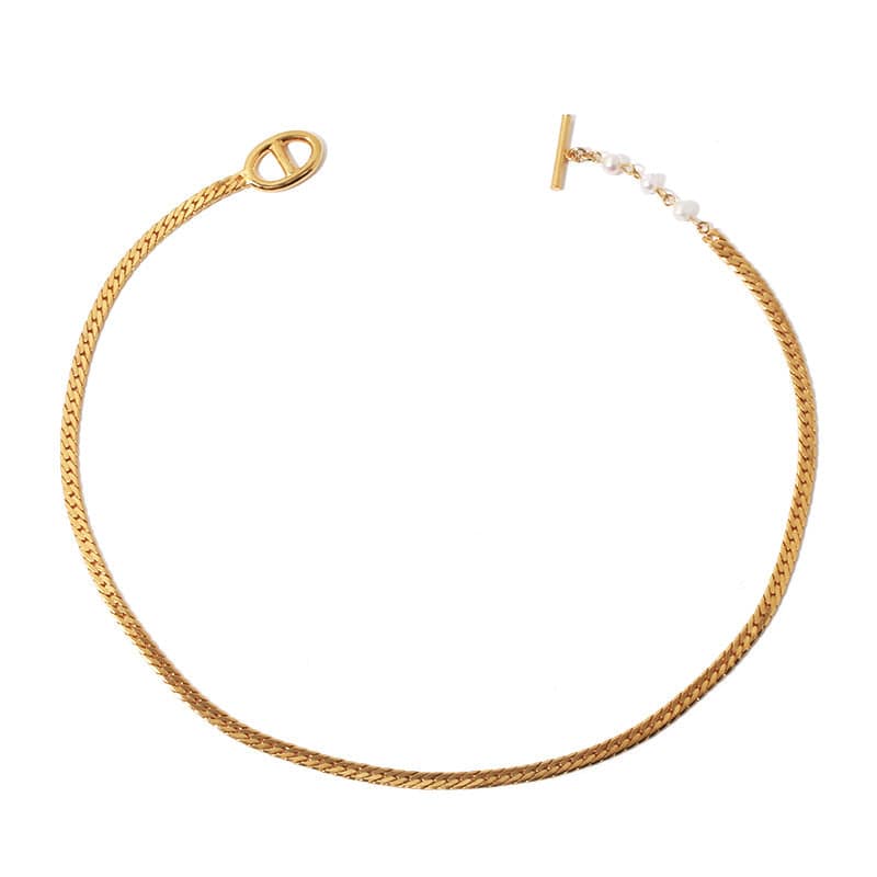 Snake Chain Pearl Gold Necklace