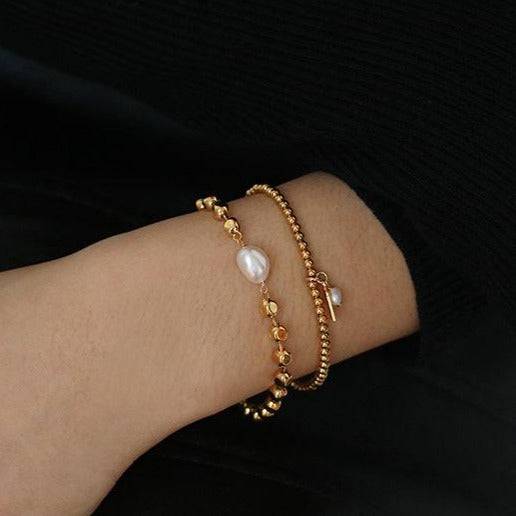 Gold Beaded Pearl Bracelet (US)