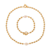 Gold Beaded Pearl Necklace & Bracelet (Purchase Individually)