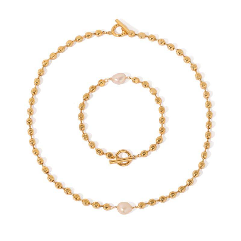 Gold Beaded Pearl Bracelet (US)