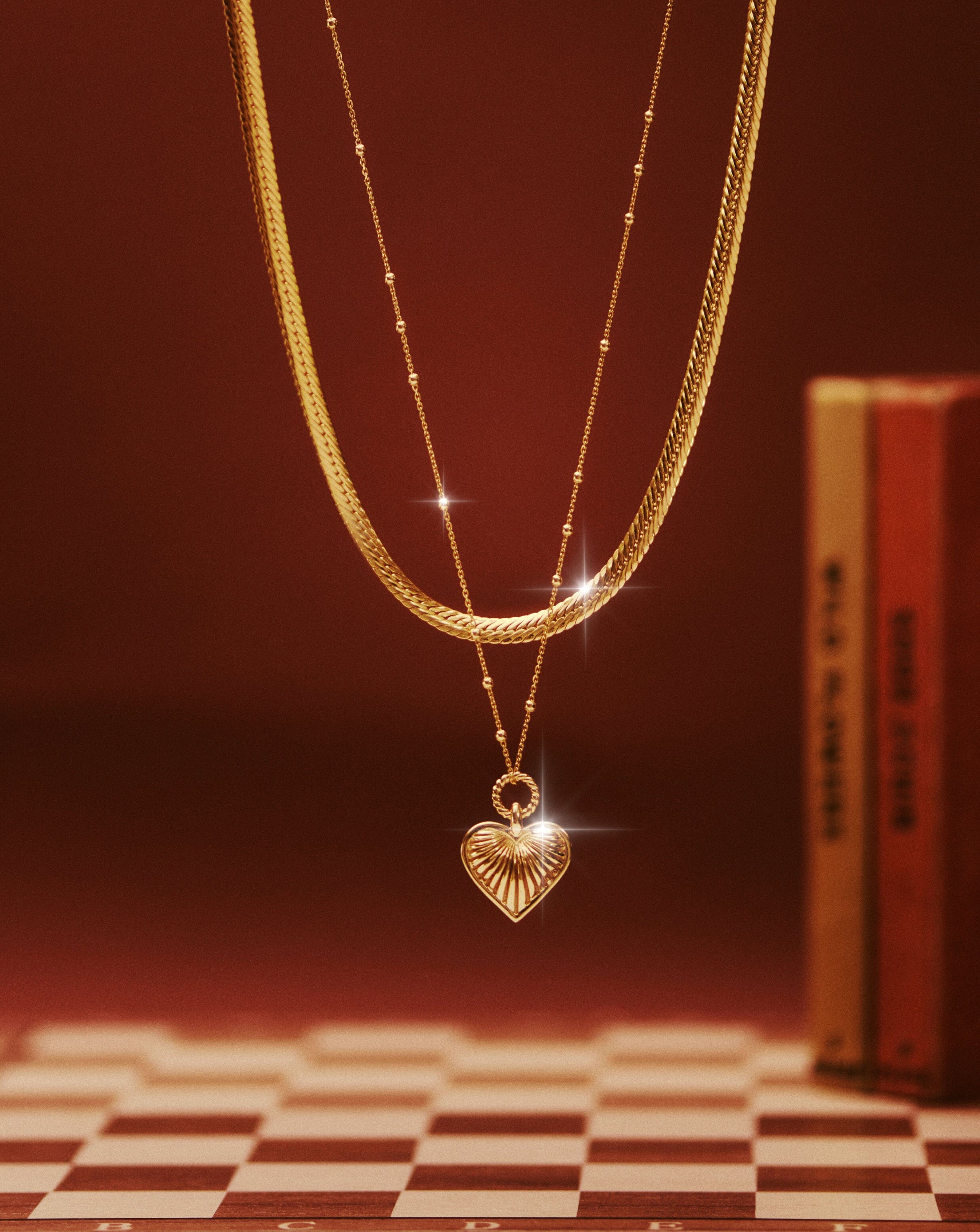 Ridge Heart Chain Necklace Set