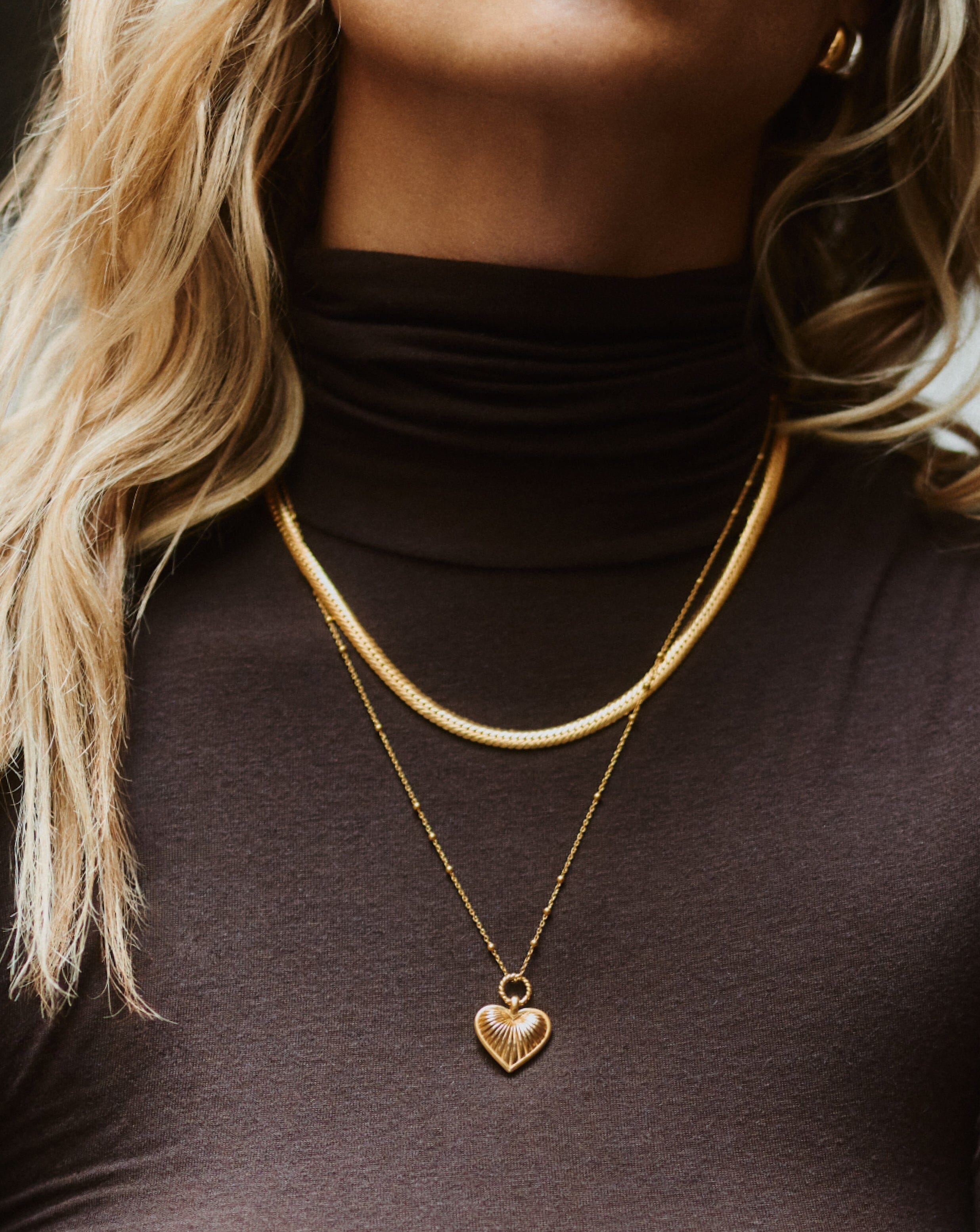 Ridge Heart Chain Necklace Set