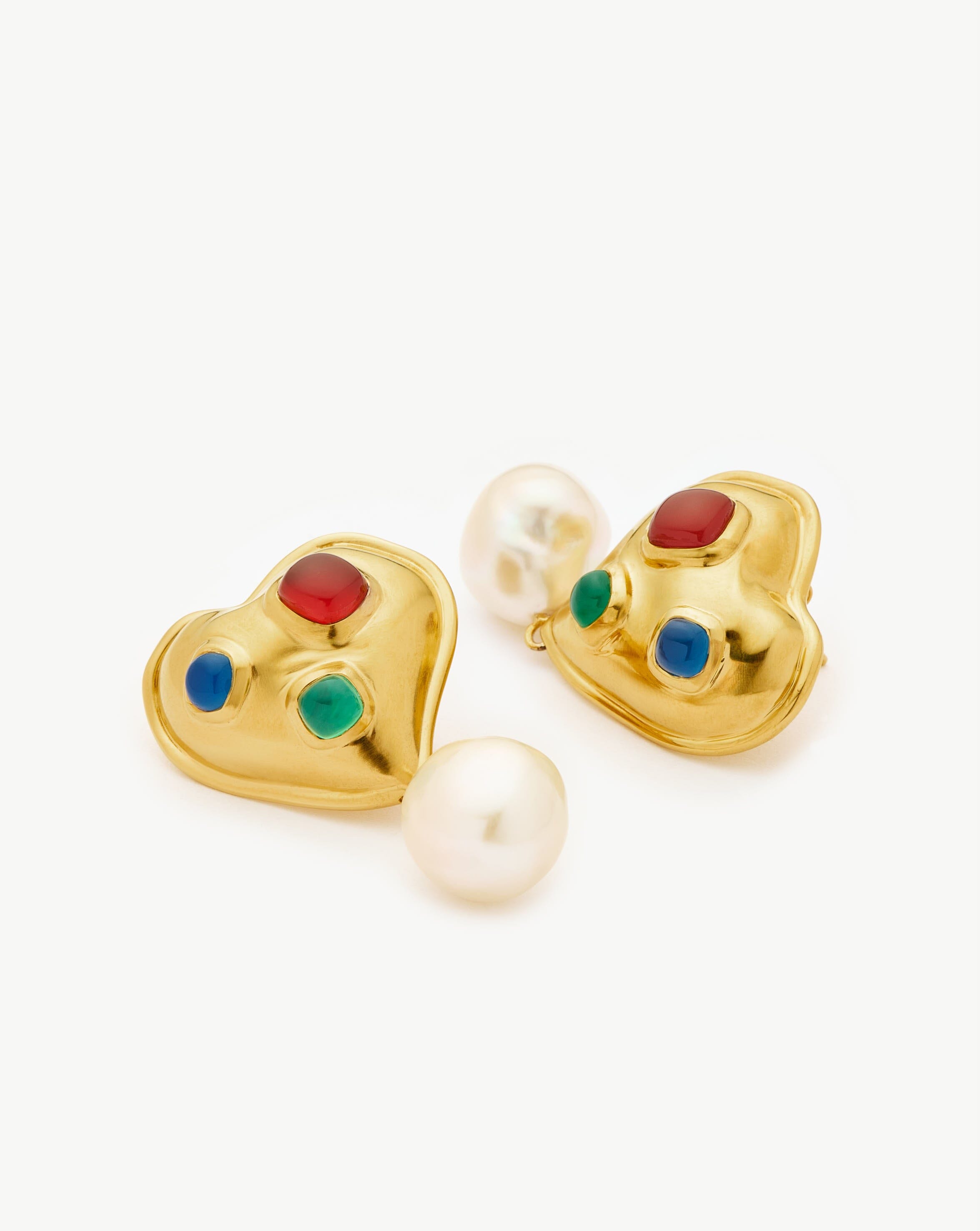 Rouje Marisa Heart Pearl Stud Earrings | 18k Gold Plated