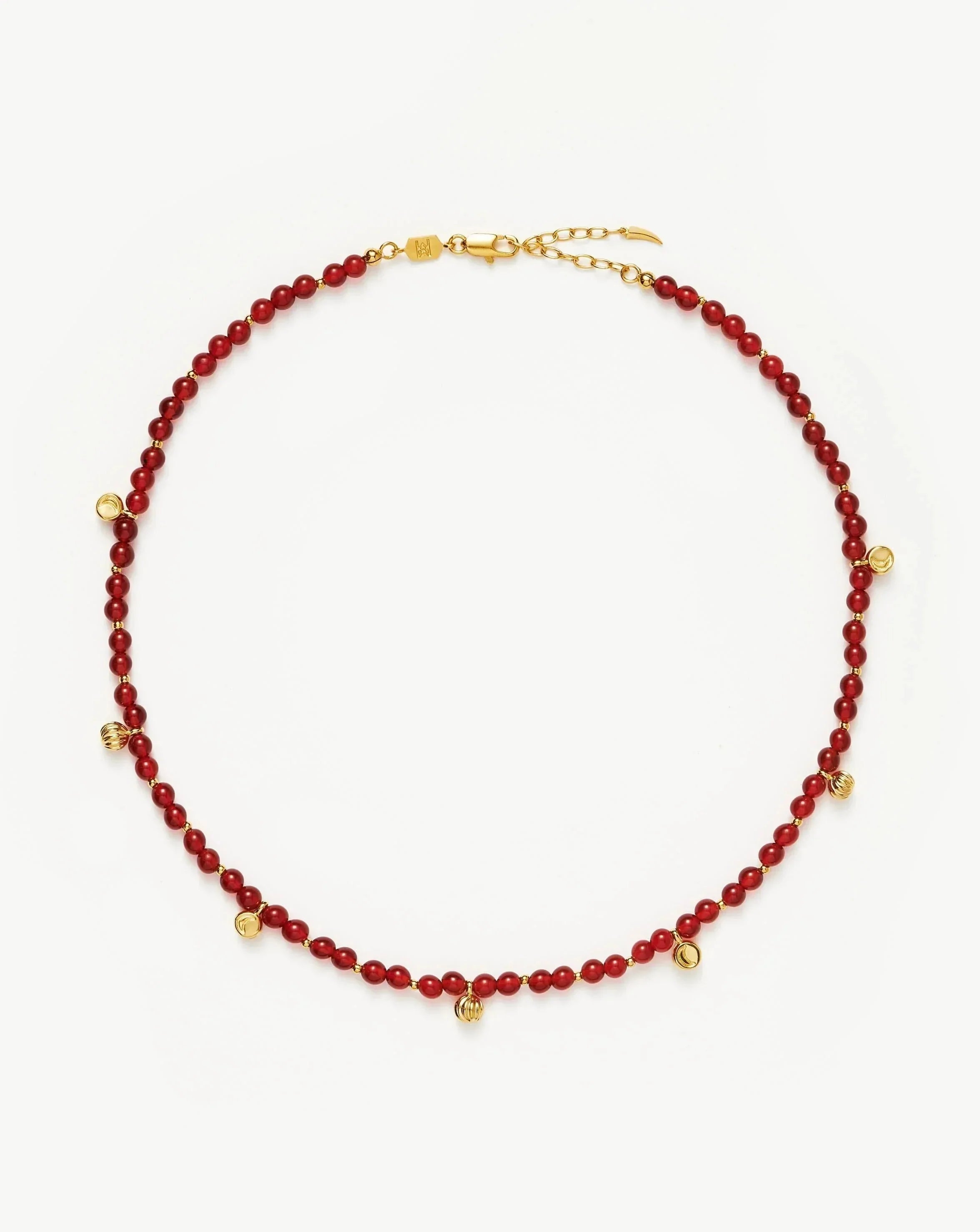 Savi Gemstone Beaded Necklace | 18k Gold Plated Vermeil/Red Chalcedony