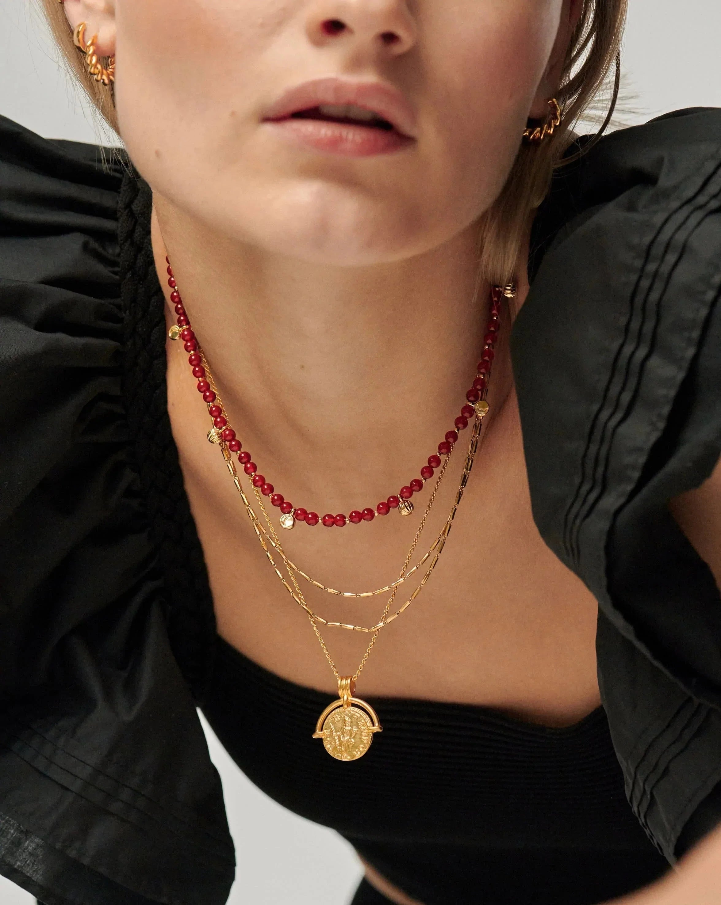 Savi Gemstone Beaded Necklace | 18k Gold Plated Vermeil/Red Chalcedony