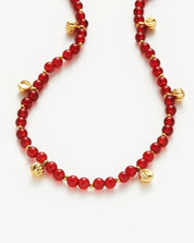 Savi Gemstone Beaded Necklace | 18k Gold Plated Vermeil/Red Chalcedony