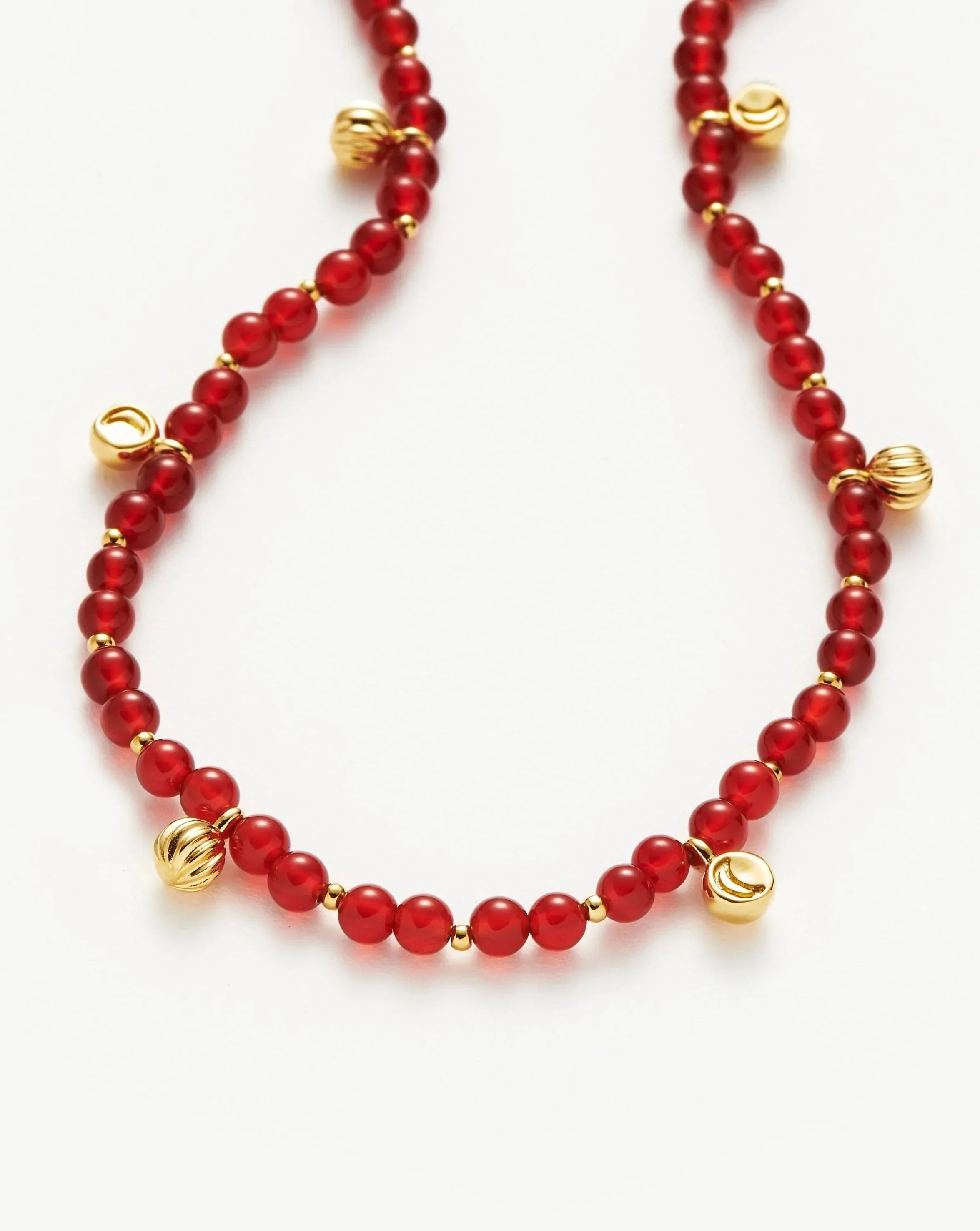 Savi Gemstone Beaded Necklace | 18k Gold Plated Vermeil/Red Chalcedony