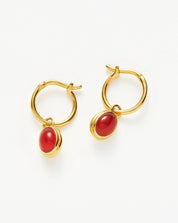 Savi Gemstone Charm Mini Hoop Earrings | 18k Gold Vermeil/Red Chalcedony