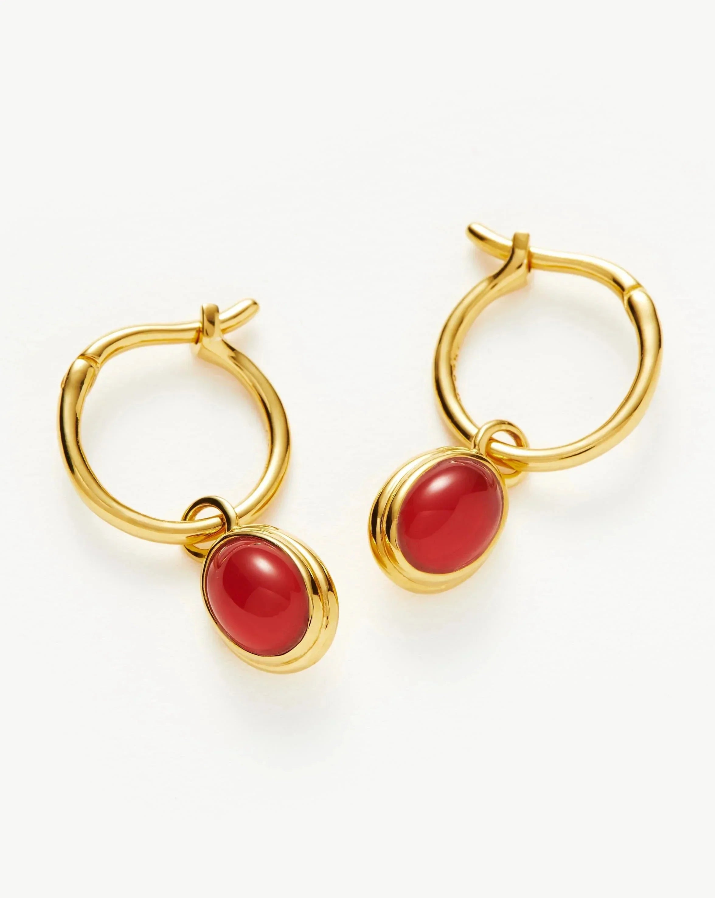 Savi Gemstone Charm Mini Hoop Earrings | 18k Gold Vermeil/Red Chalcedony