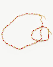 Savi Seed Pearl Beaded Bracelet | Red Quartz & Pearl