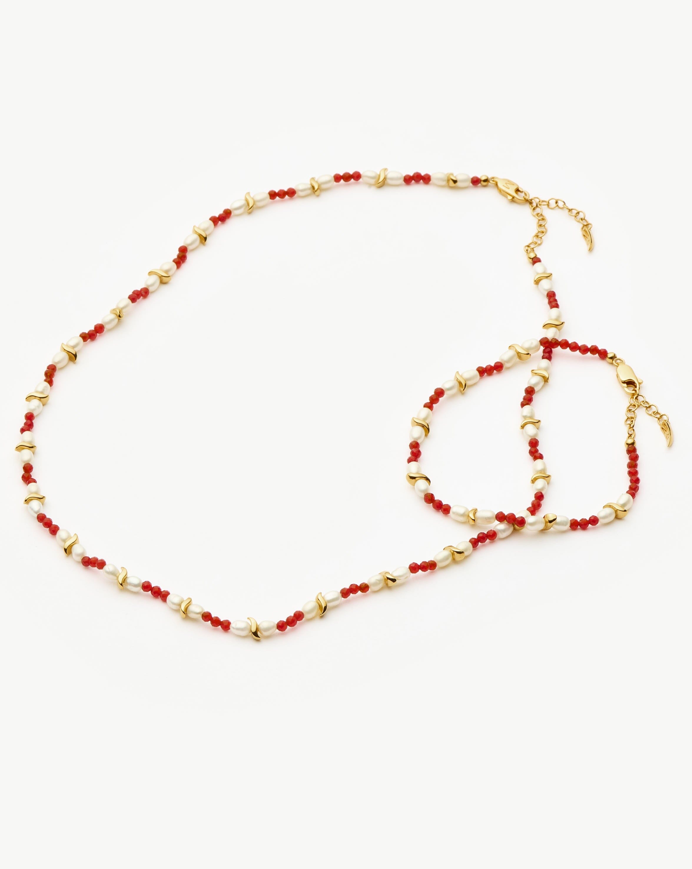 Savi Seed Pearl Beaded Necklace | Red Quartz & Pearl