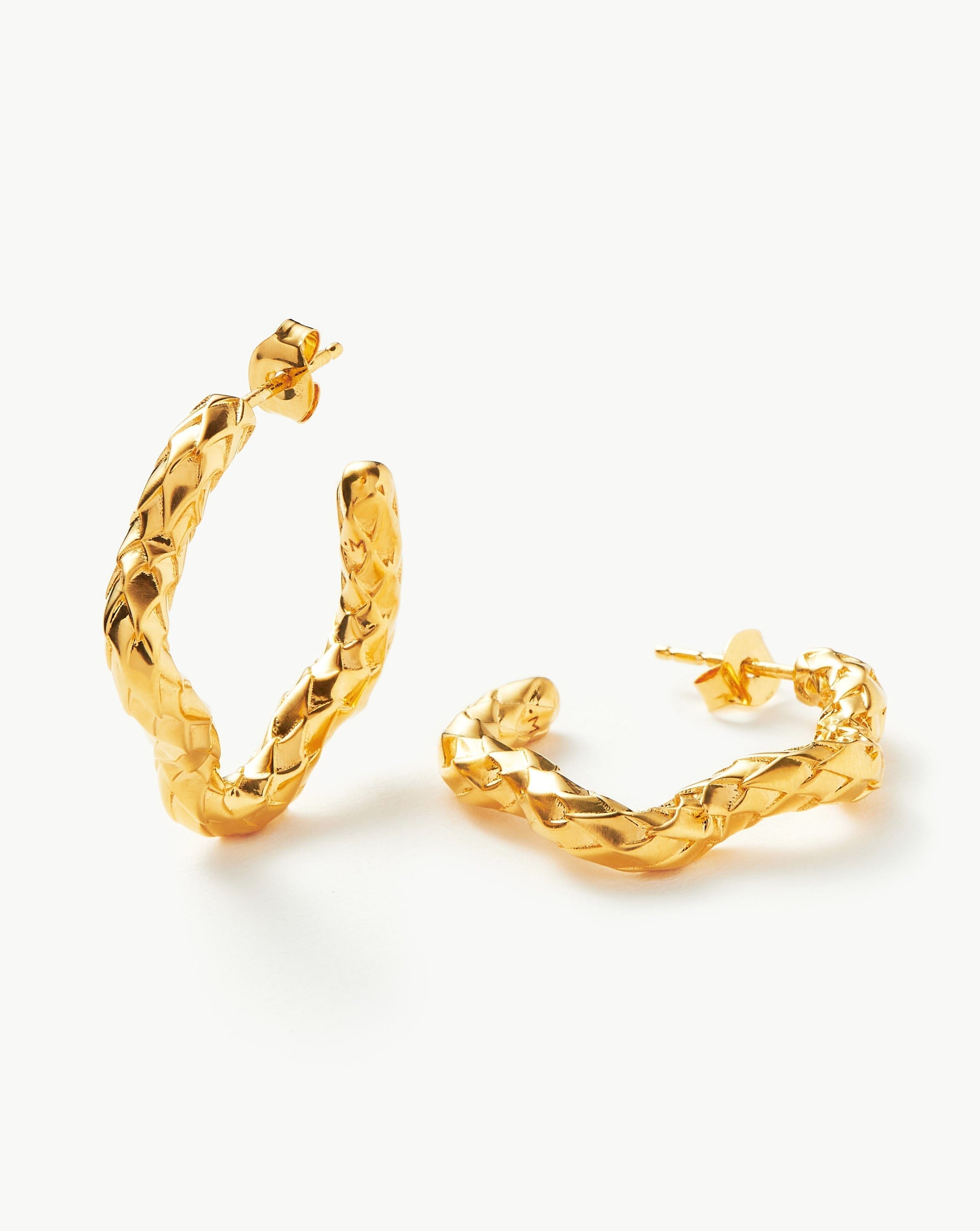 Serpent Textured Squiggle Medium Hoop Earrings | 18k Gold Plated