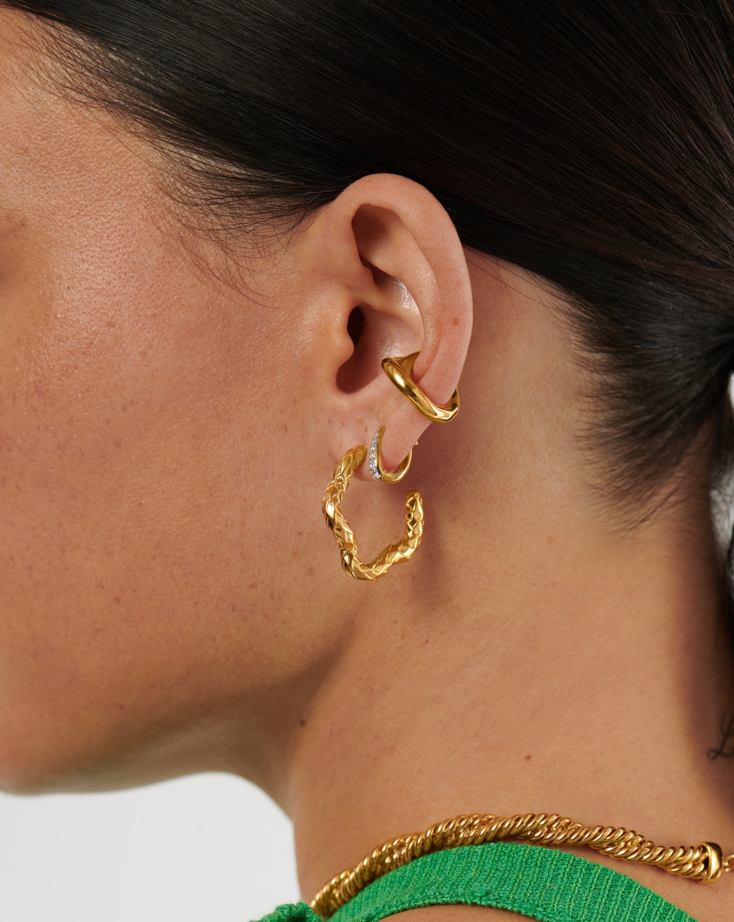 Serpent Textured Squiggle Medium Hoop Earrings | 18k Gold Plated