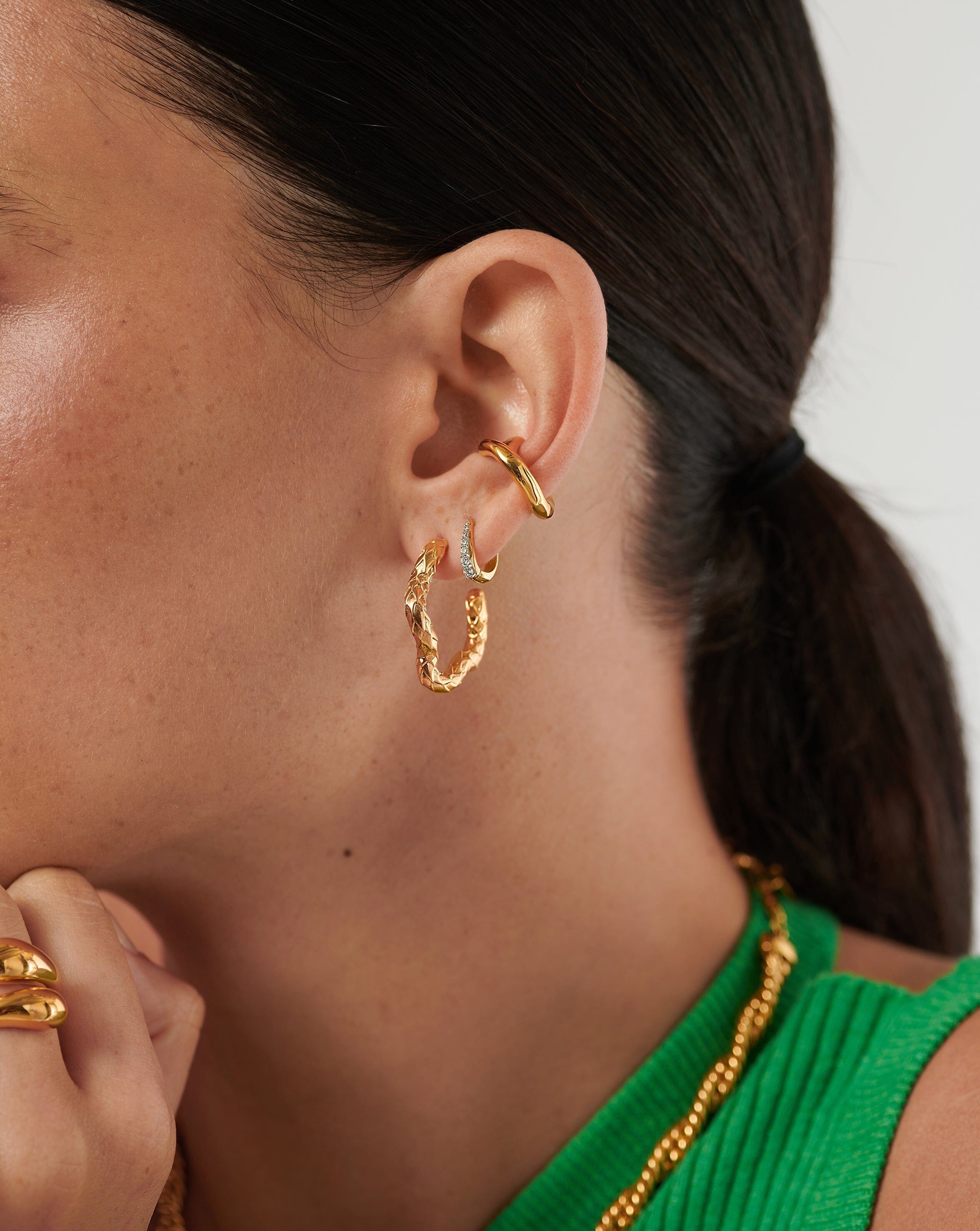 Serpent Textured Squiggle Medium Hoop Earrings | 18k Gold Plated