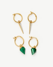 Shield & Spike Charm Hoop Earrings Set | 18k Gold Vermeil