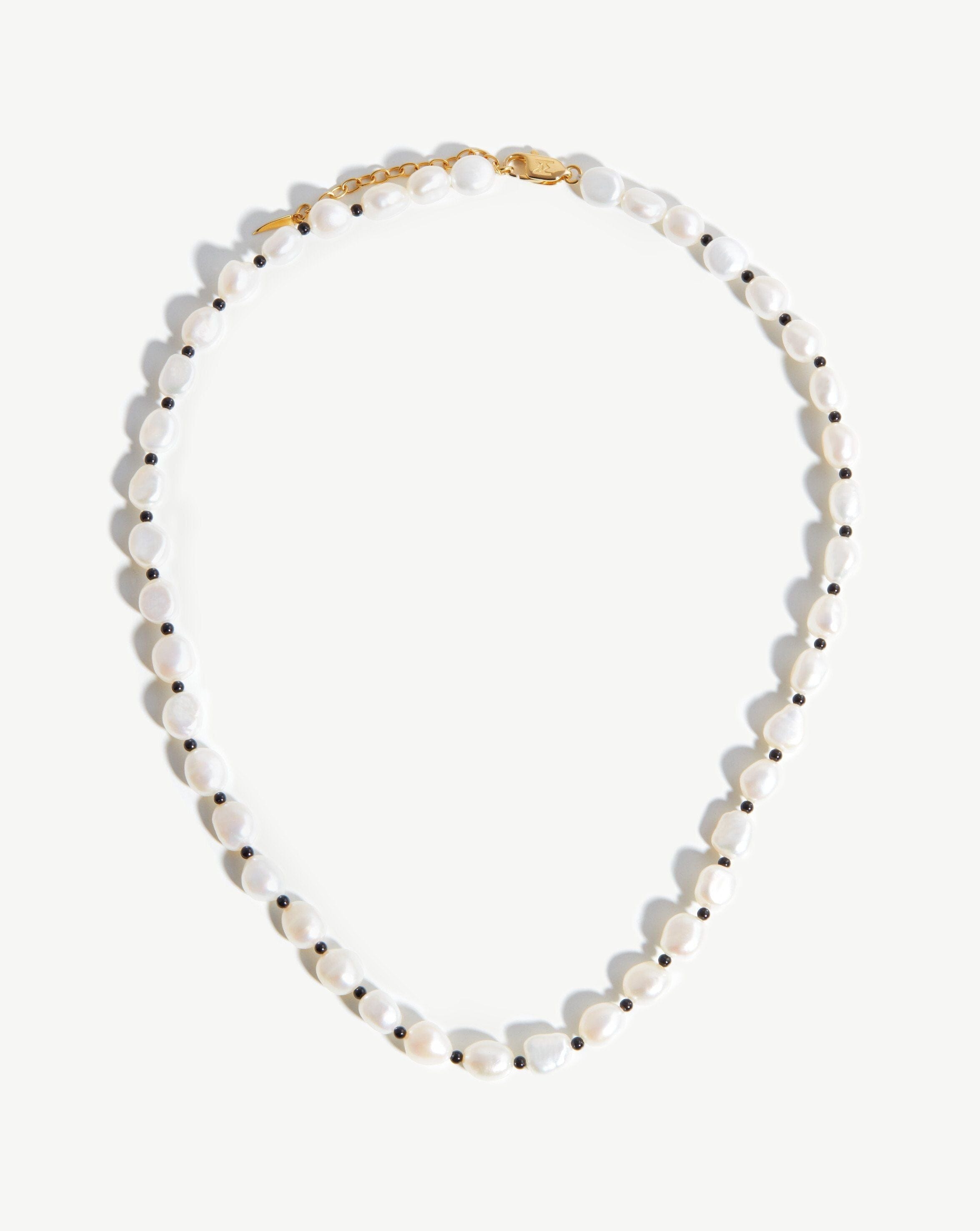 Short Pearl Beaded Gemstone Necklace