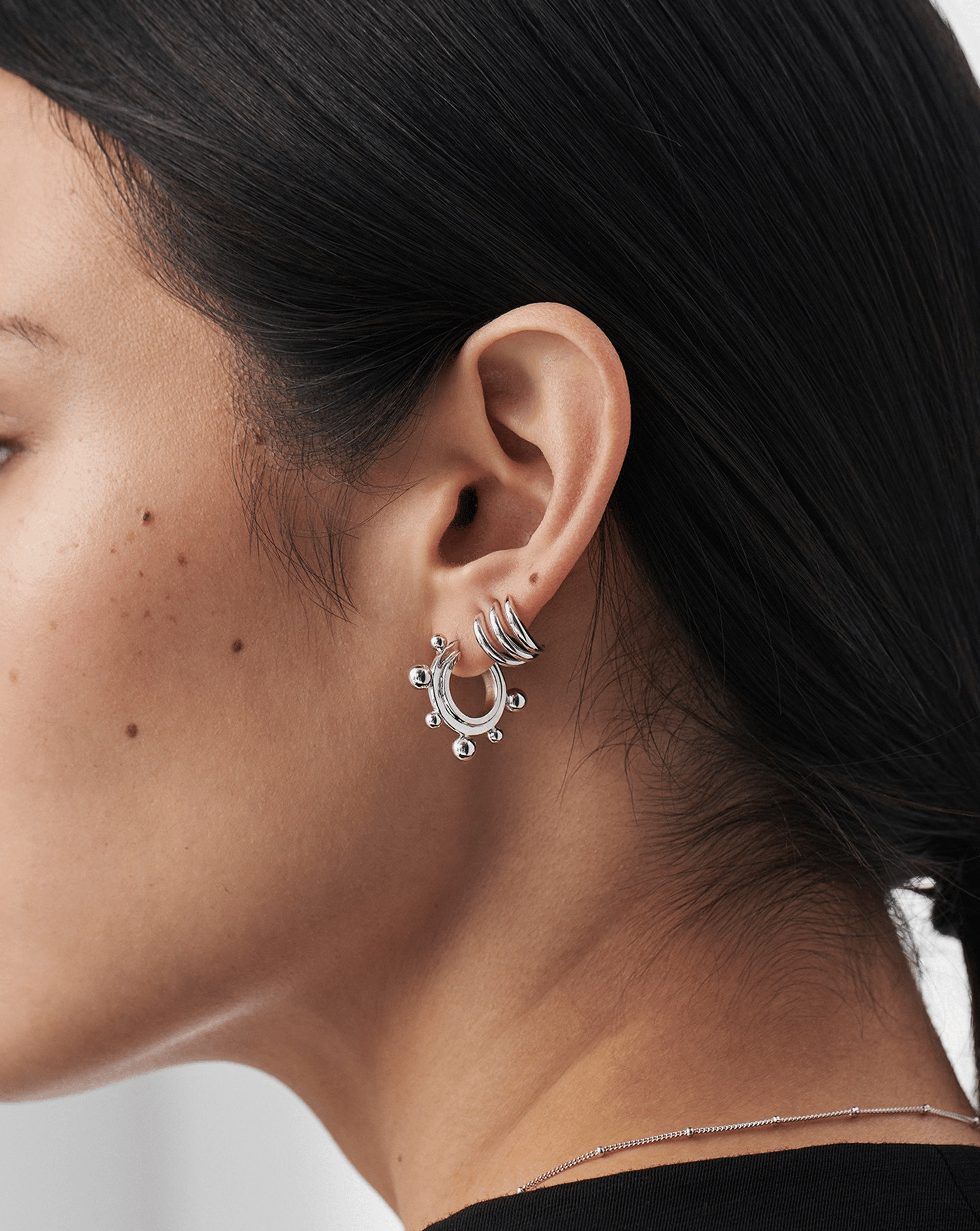 Small Sphere Hoop Earrings | Silver Plated