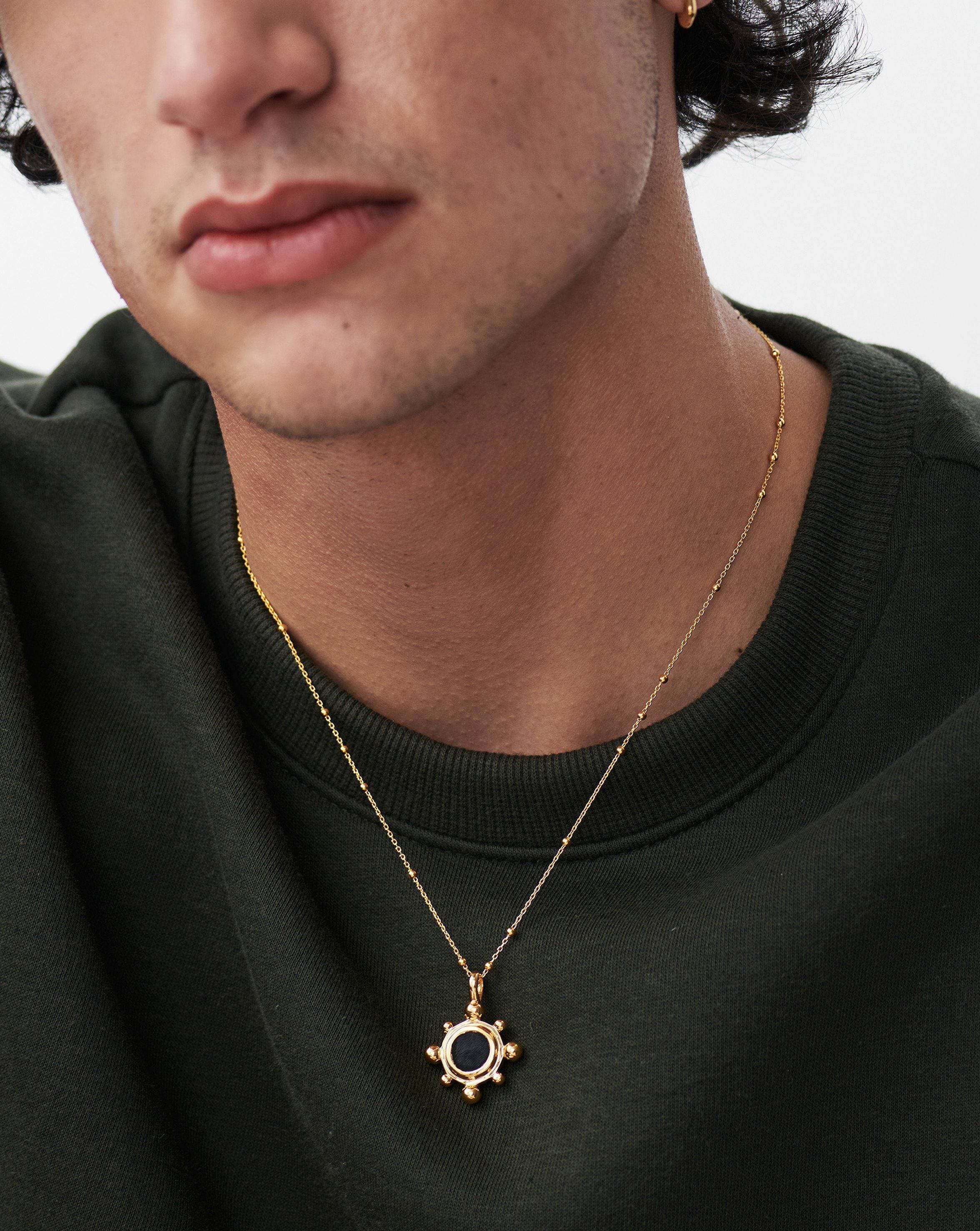 Sphere Round Pendant Necklace | 18k Gold Plated/Black Onyx