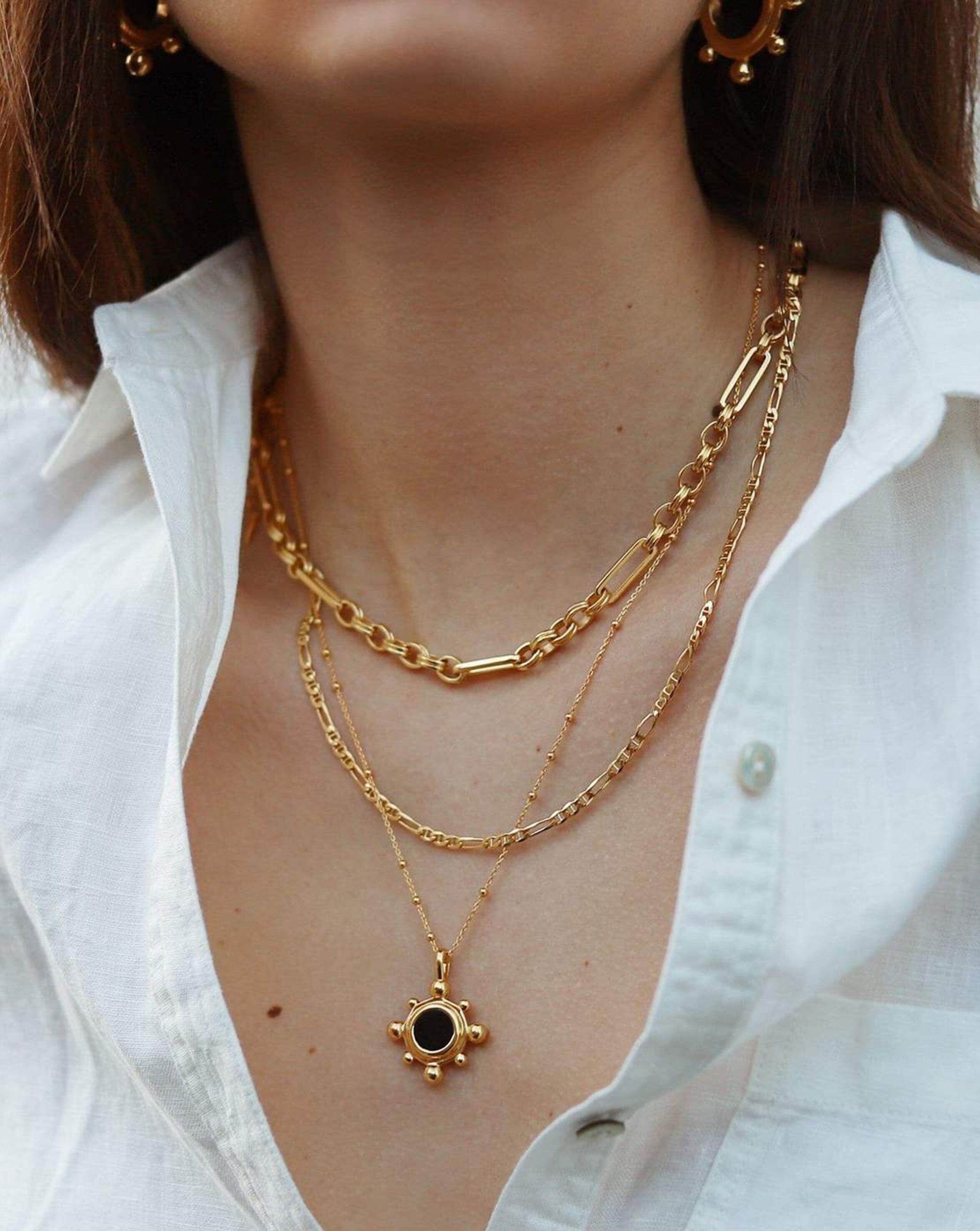 Sphere Round Pendant Necklace | 18k Gold Plated/Black Onyx