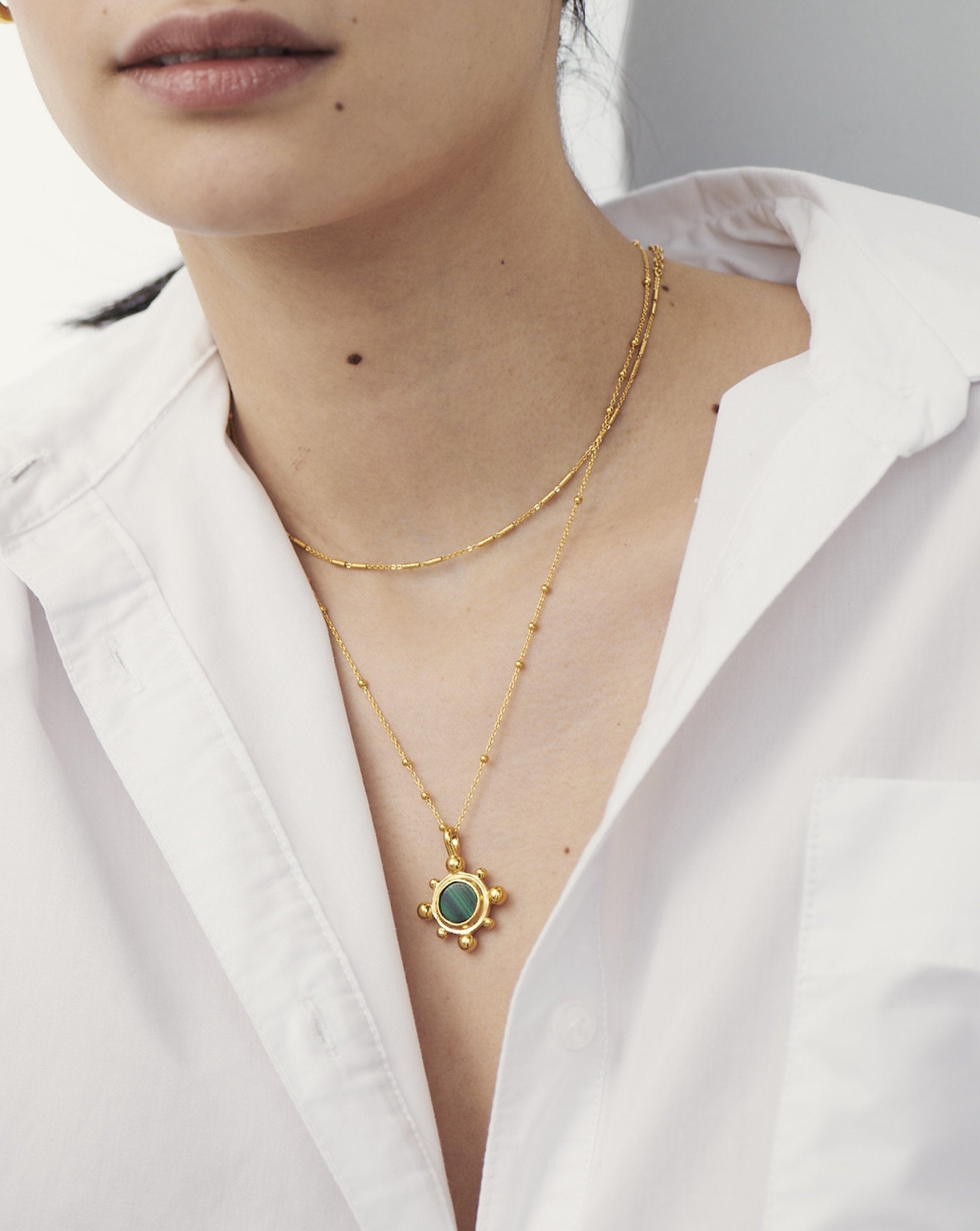 Sphere Round Pendant Necklace | 18k Gold Plated/Malachite