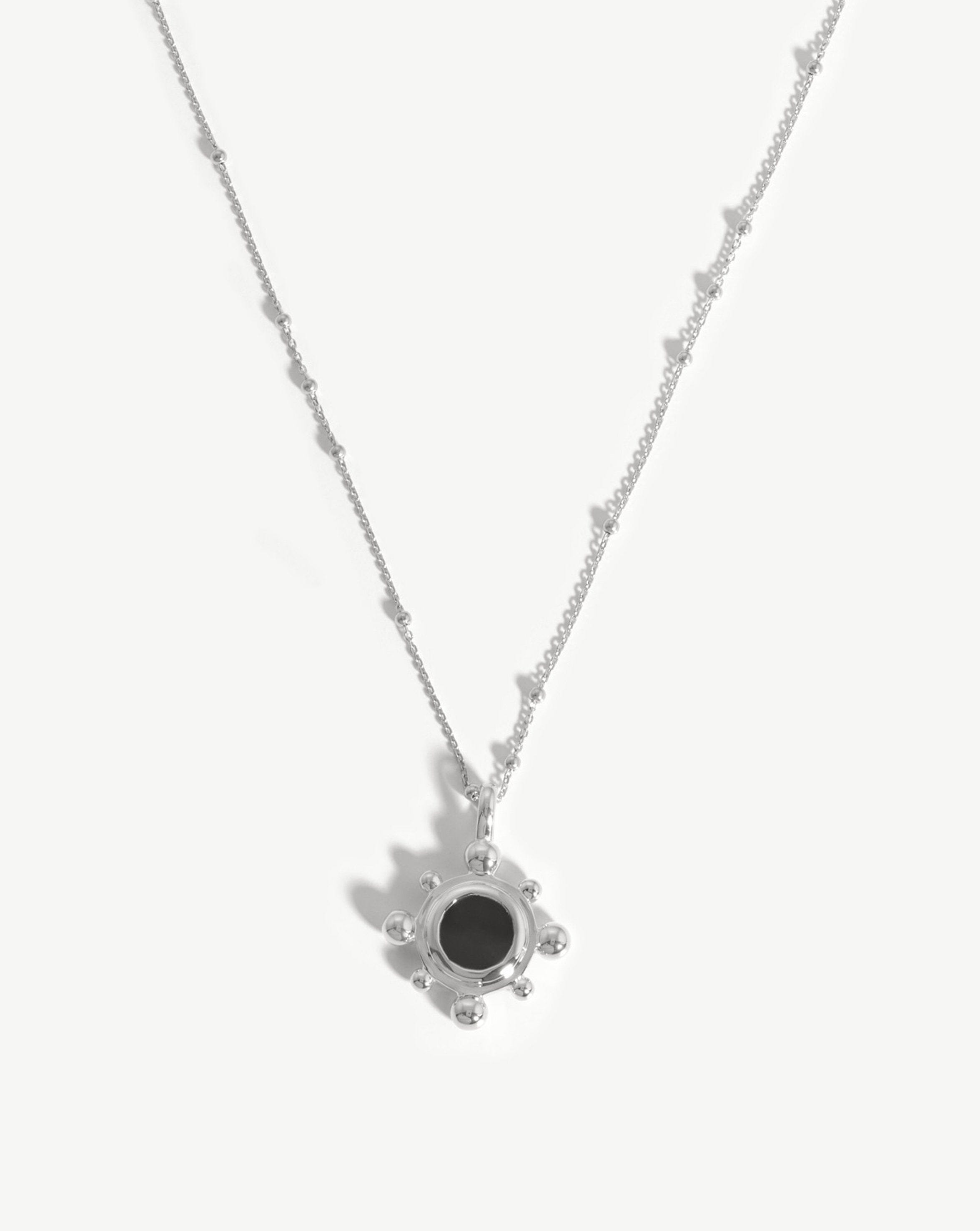 Sphere Round Pendant Necklace | Silver Plated/Black Onyx