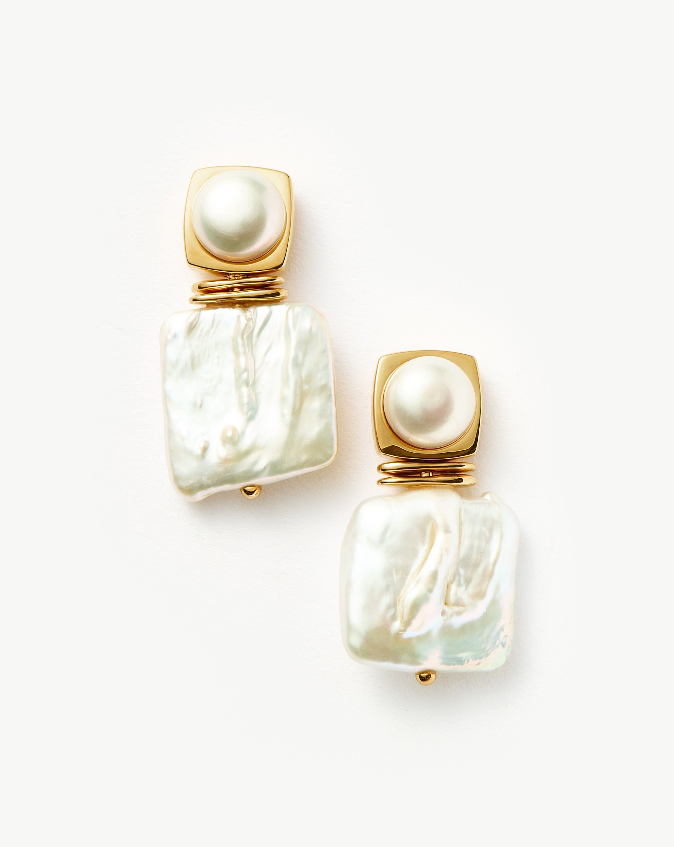 Square Pearl Statement Earrings | 18k Gold Plated/Pearl