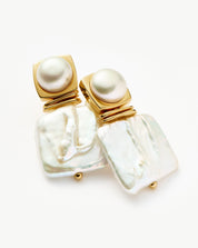 Square Pearl Statement Earrings | 18k Gold Plated/Pearl