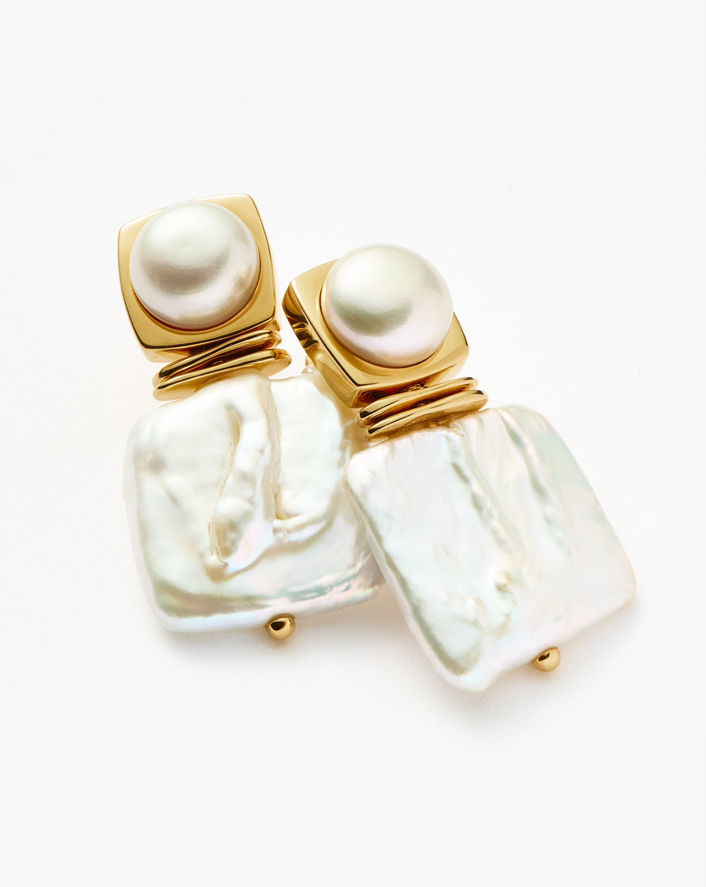 Square Pearl Statement Earrings | 18k Gold Plated/Pearl