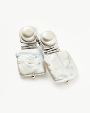 Square Pearl Statement Earrings | Silver Plated/Pearl