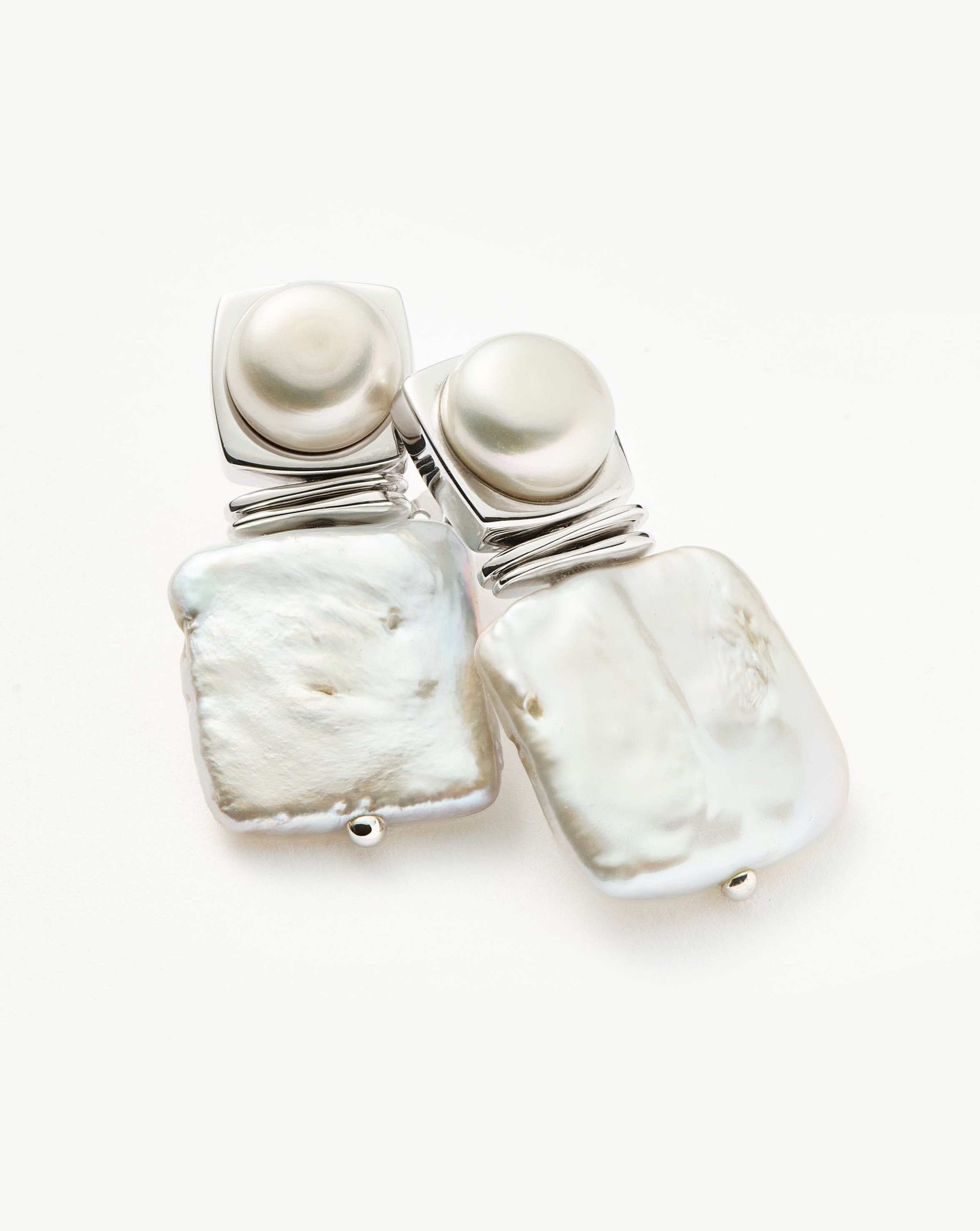 Square Pearl Statement Earrings | Silver Plated/Pearl