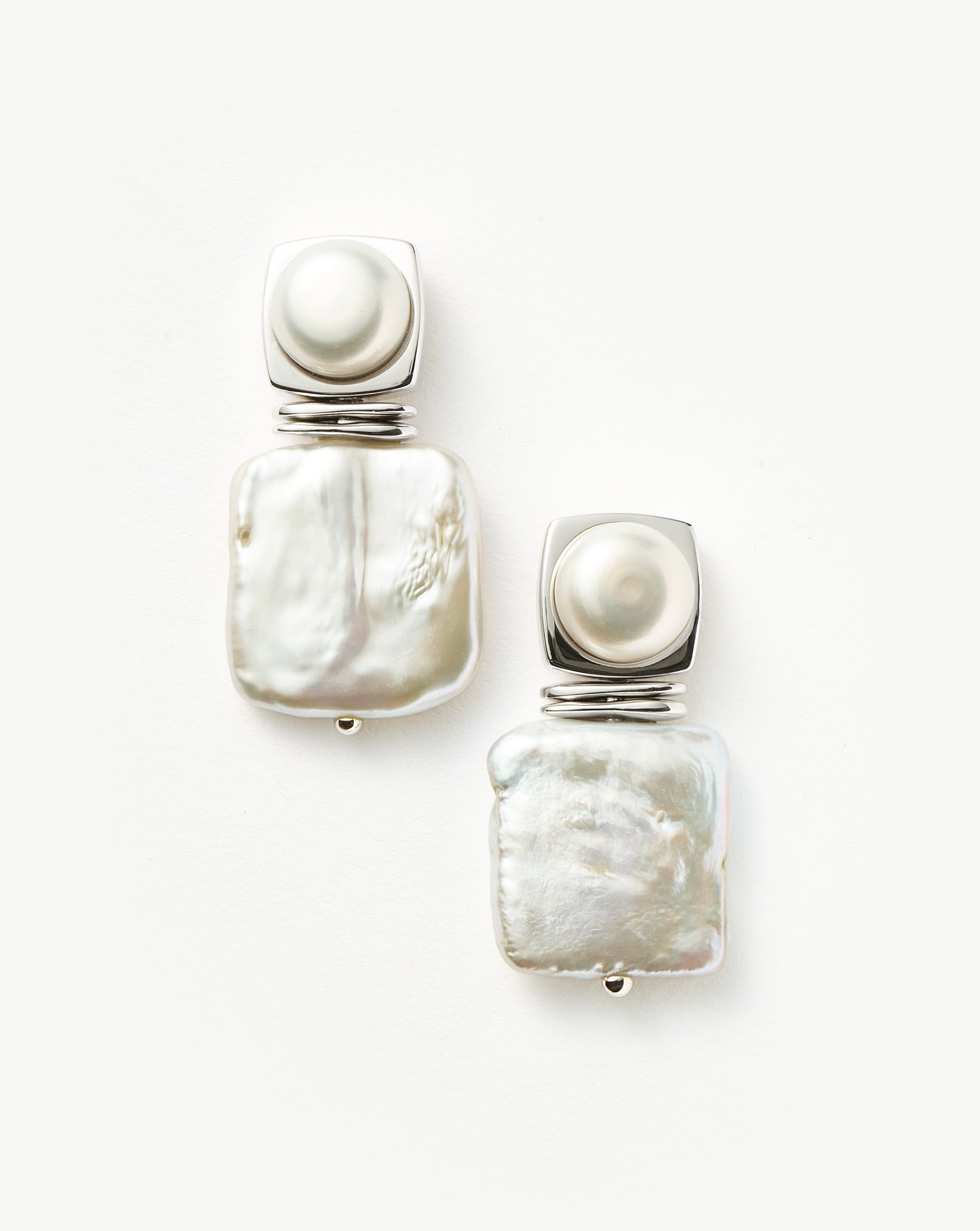 Square Pearl Statement Earrings | Silver Plated/Pearl