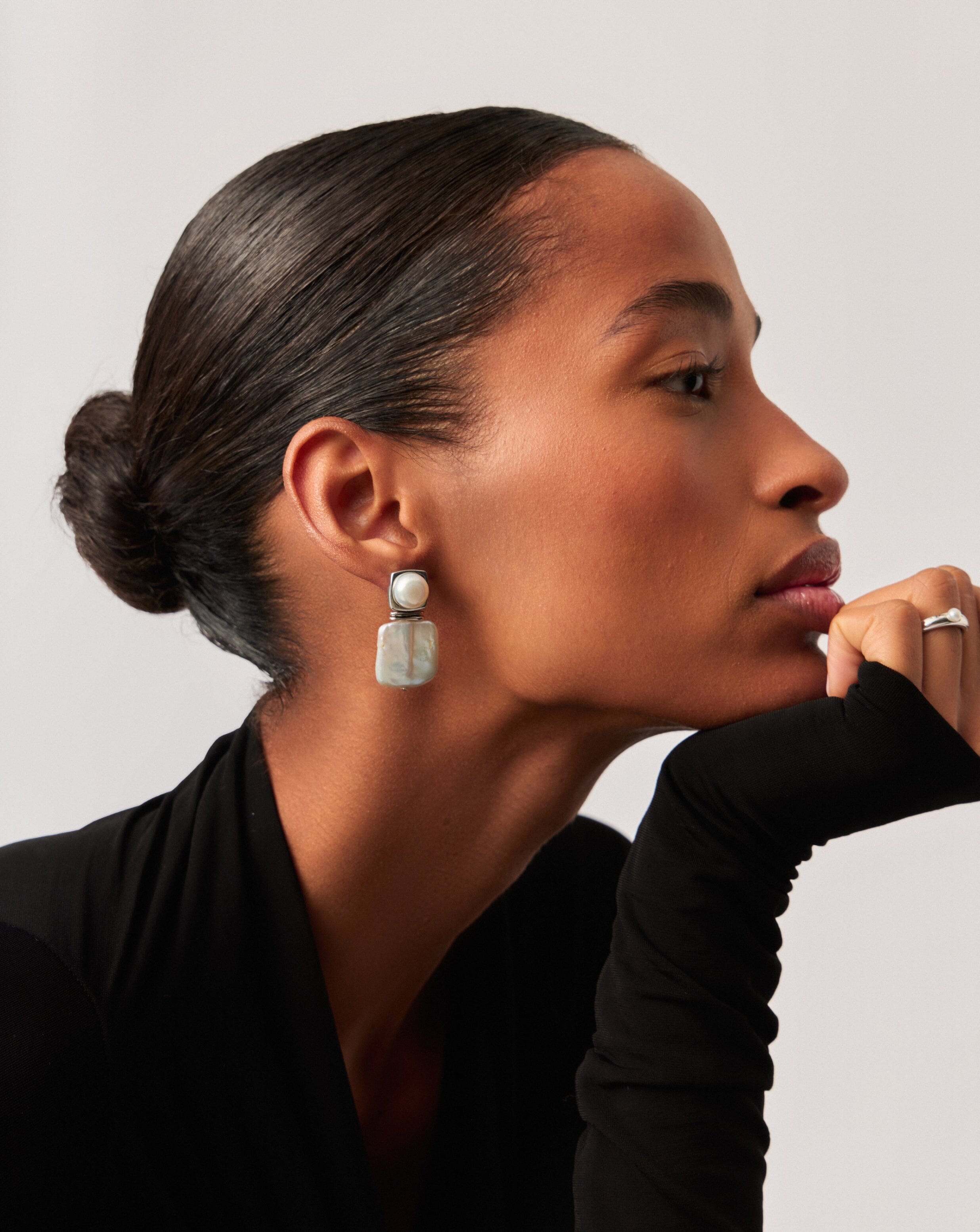 Square Pearl Statement Earrings | Silver Plated/Pearl