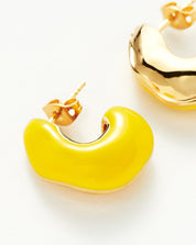 Squiggle Chubby Two Tone Enamel Hoop Earrings | 18k Gold Plated, Lemon Yellow