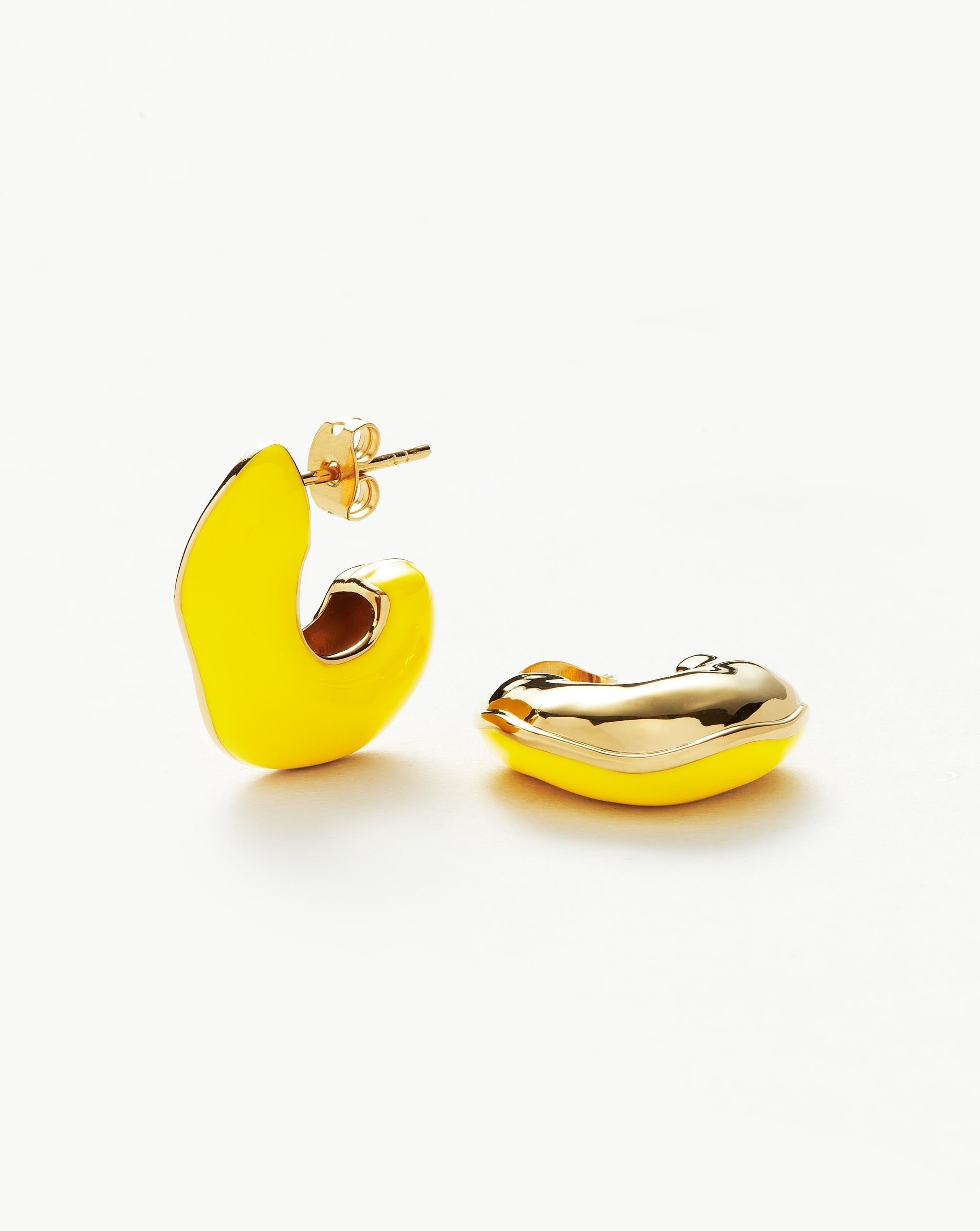 Squiggle Chubby Two Tone Enamel Hoop Earrings | 18k Gold Plated, Lemon Yellow