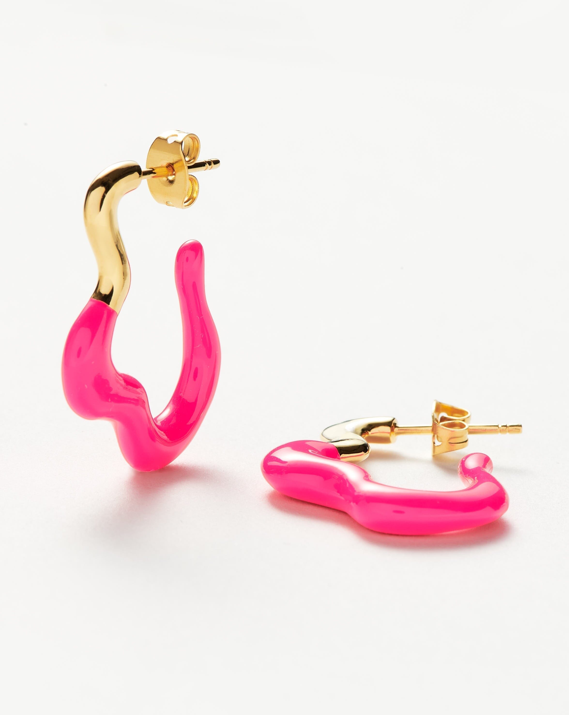 Squiggle Wavy Two Tone Enamel Medium Hoop Earrings