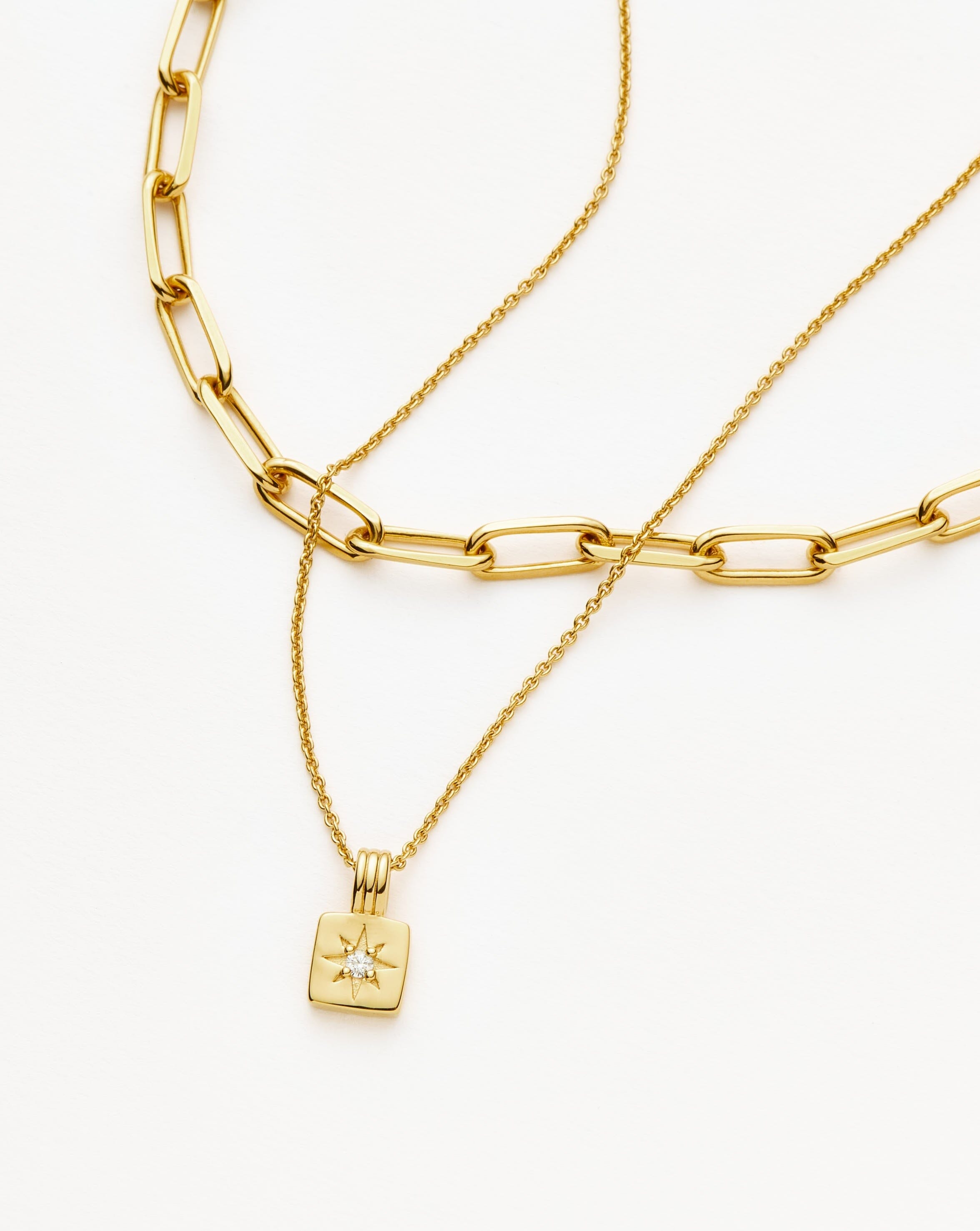 Star Ridge & Paperclip Chain Necklace Set | 18k Gold Vermeil Cubic Zirconia